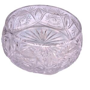 Vintage Pinwheel Cut Bohemian Crystal Serving Bowl 8" Round Centerpiece